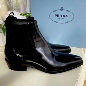 Prada black leather Chelsea booties